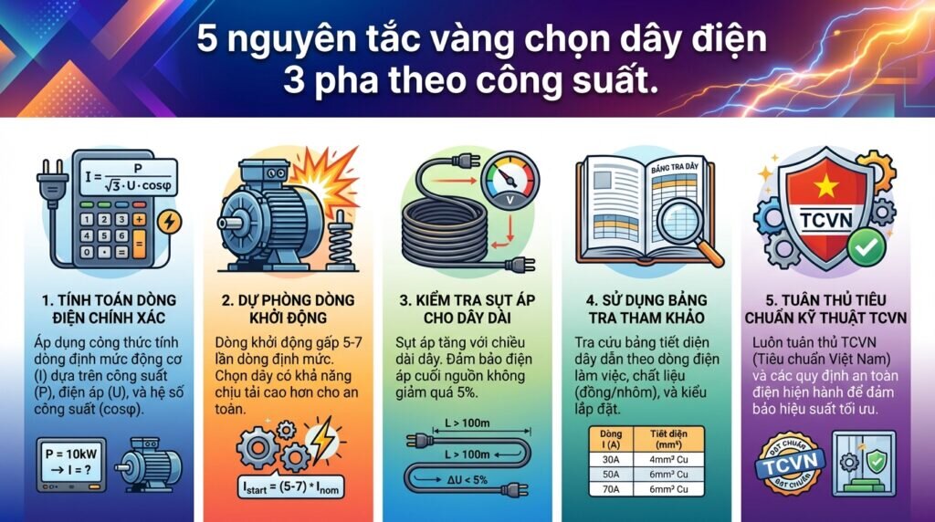 5 nguyên tắc vàng chọn dây điện 3 pha theo công suất.