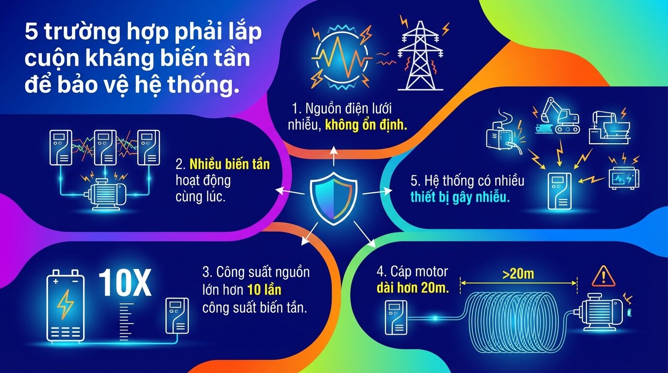 5 trường hợp phải lắp cuộn kháng biến tần để bảo vệ hệ thống.