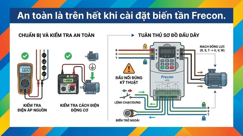 An toàn là trên hết khi cài đặt biến tần Frecon.