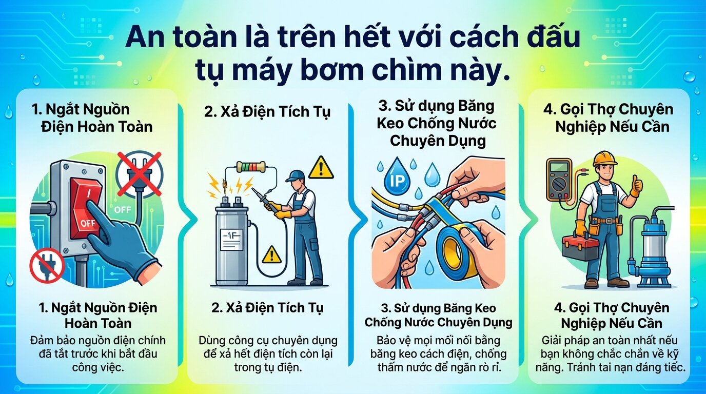 An toàn là trên hết với cách đấu tụ máy bơm chìm này.