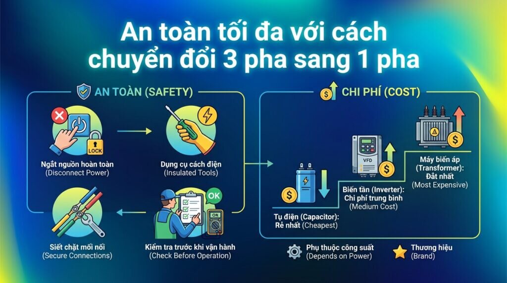 An toàn tối đa với cách chuyển đổi 3 pha sang 1 pha.