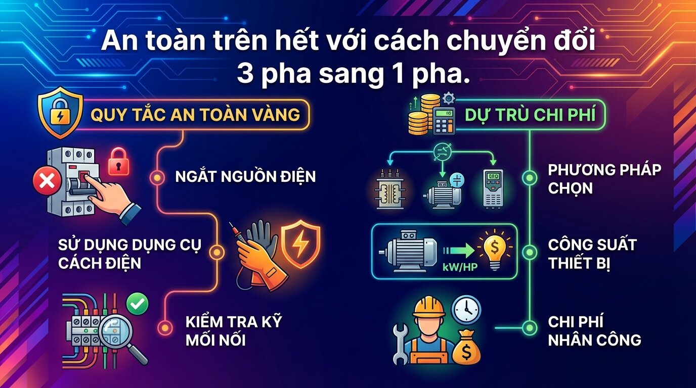 An toàn trên hết với cách chuyển đổi 3 pha sang 1 pha.