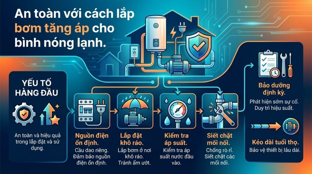 An toàn với cách lắp bơm tăng áp cho bình nóng lạnh.
