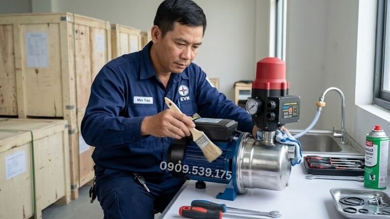 Bảo dưỡng máy bơm nước tăng áp để máy luôn hoạt động ổn định. 
