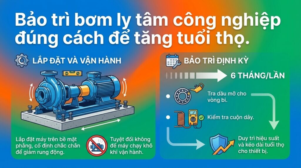 Bảo trì bơm ly tâm công nghiệp đúng cách để tăng tuổi thọ.