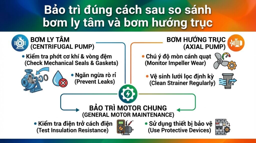Bảo trì đúng cách sau so sánh bơm ly tâm và bơm hướng trục.