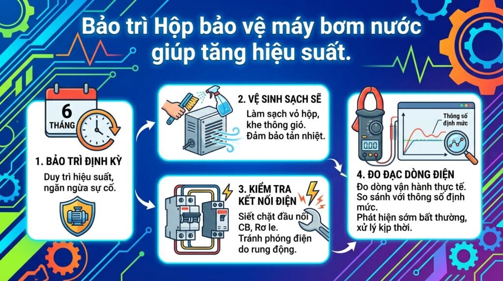Bảo trì Hộp bảo vệ máy bơm nước giúp tăng hiệu suất.