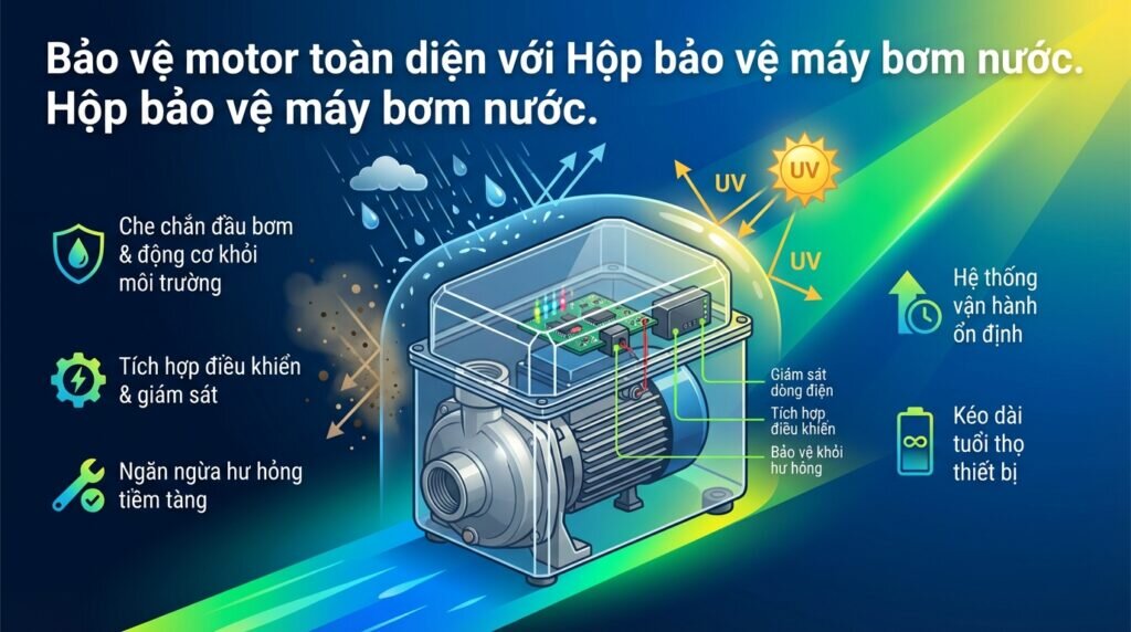 Bảo vệ motor toàn diện với Hộp bảo vệ máy bơm nước.