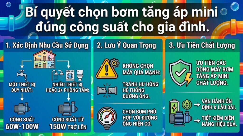 Bí quyết chọn bơm tăng áp mini đúng công suất cho gia đình.