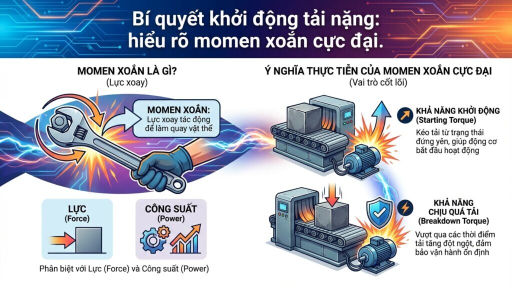 Bí quyết khởi động tải nặng: hiểu rõ momen xoắn cực đại.