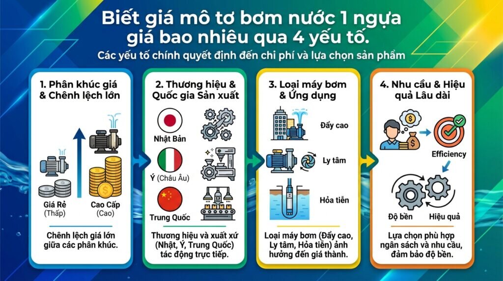 Biết giá mô tơ bơm nước 1 ngựa giá bao nhiêu qua 4 yếu tố.