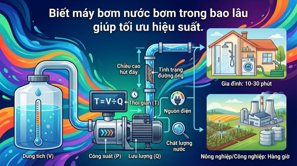 Biết máy bơm nước bơm trong bao lâu giúp tối ưu hiệu suất.