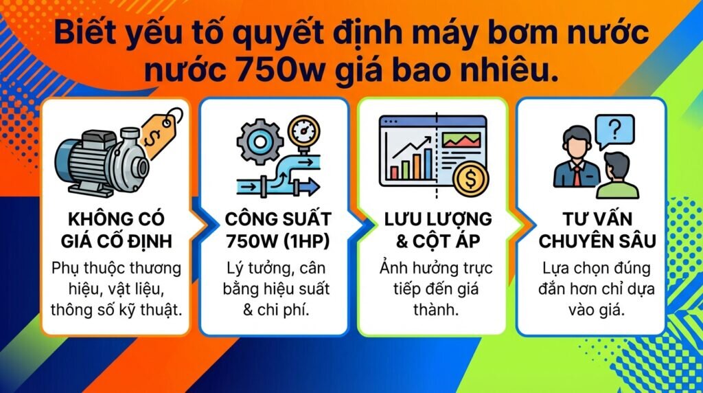 Biết yếu tố quyết định máy bơm nước 750w giá bao nhiêu.