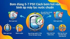 Bơm đúng 5-7 PSI! Cách bơm hơi vào bình áp máy lọc nước chuẩn.
