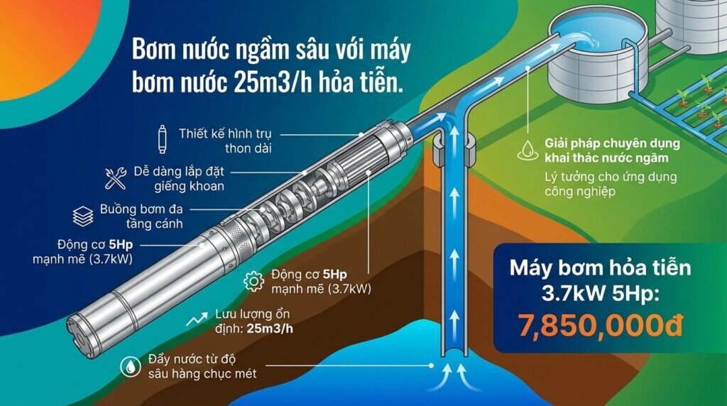 Bơm nước ngầm sâu với máy bơm nước 25m3/h hỏa tiễn.