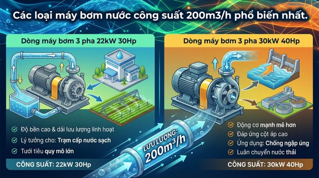 Các loại máy bơm nước công suất 200m3/h phổ biến nhất.