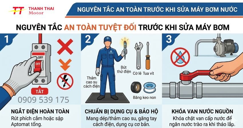 Các nguyên tắc an toàn khi sửa máy bơm nước