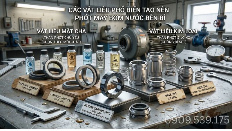 Các vật liệu chi tiết tạo nên phớt máy bơm