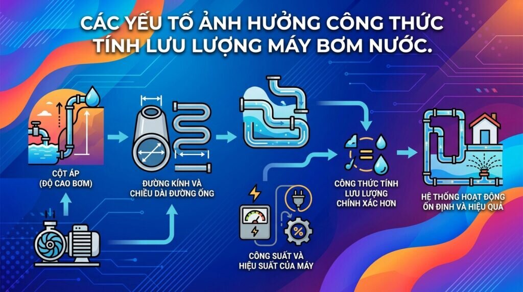 Các yếu tố ảnh hưởng công thức tính lưu lượng máy bơm nước.