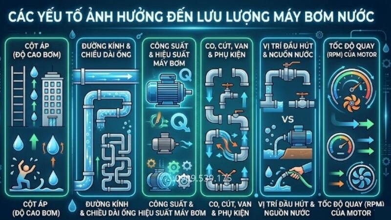 Yếu tố ảnh hưởng đến lưu lượng bơm nước