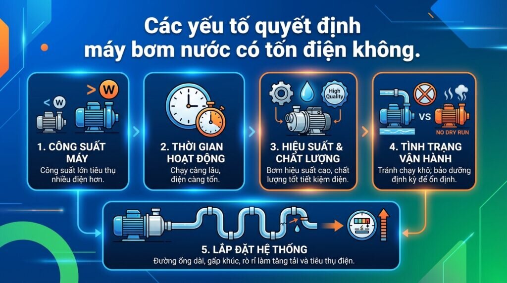 Các yếu tố quyết định máy bơm nước có tốn điện không.