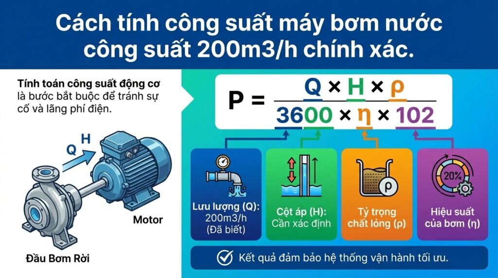 Cách tính công suất máy bơm nước công suất 200m3/h chính xác.