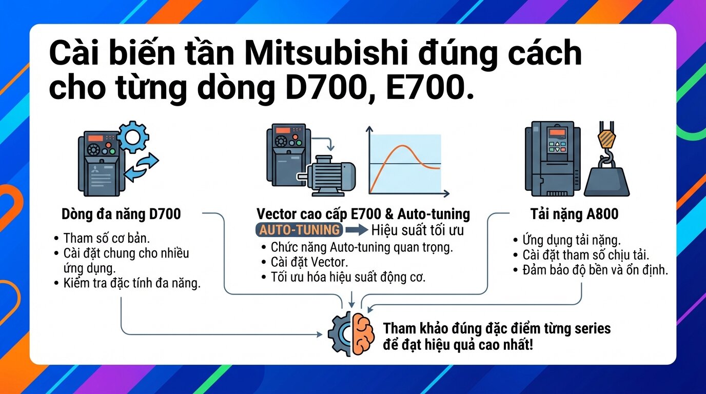 Cài biến tần Mitsubishi đúng cách cho từng dòng D700, E700.