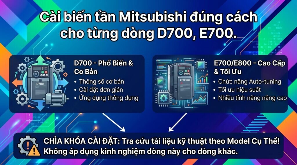 Cài biến tần Mitsubishi đúng cách cho từng dòng D700, E700.