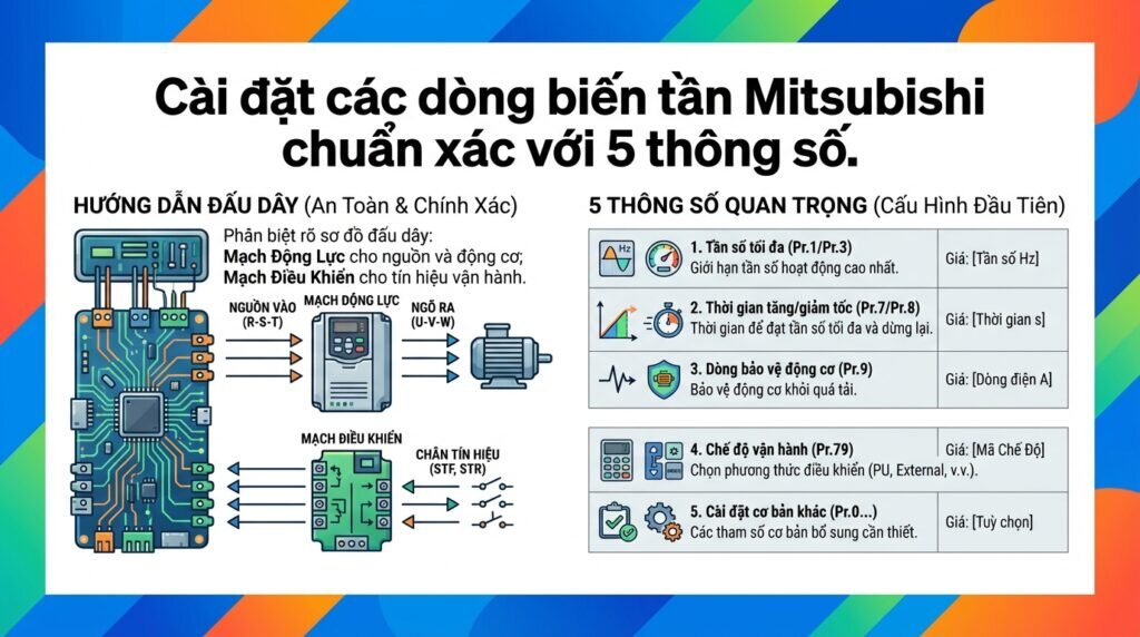 Cài đặt các dòng biến tần Mitsubishi chuẩn xác với 5 thông số.