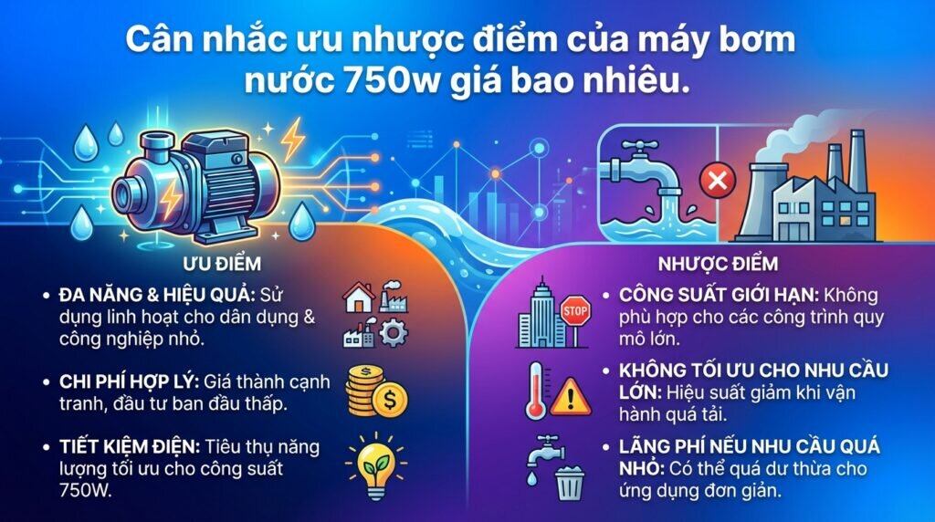 Cân nhắc ưu nhược điểm của máy bơm nước 750w giá bao nhiêu.