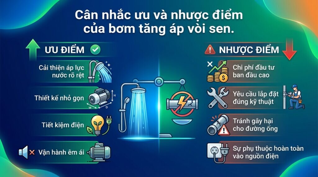 Cân nhắc ưu và nhược điểm của bơm tăng áp vòi sen.