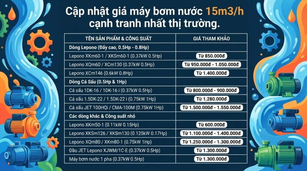 Cập nhật giá máy bơm nước 15m3/h cạnh tranh nhất thị trường.