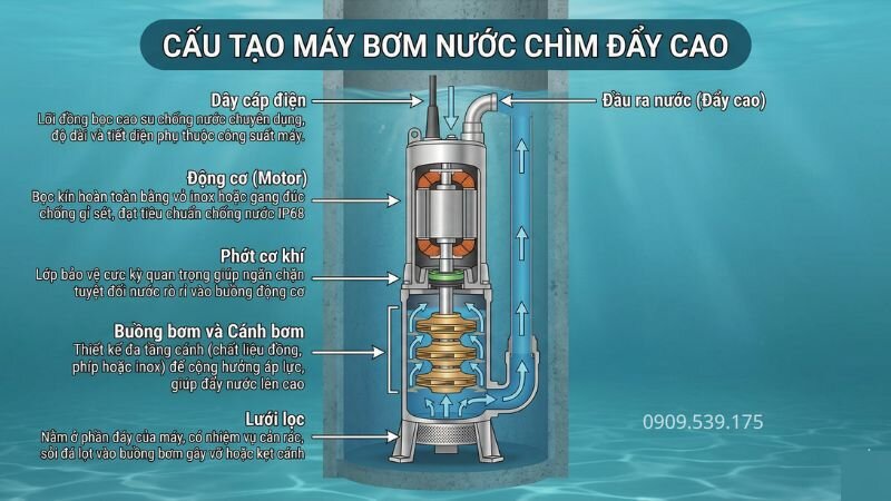 Cấu tạo máy bơm nước đầy cao