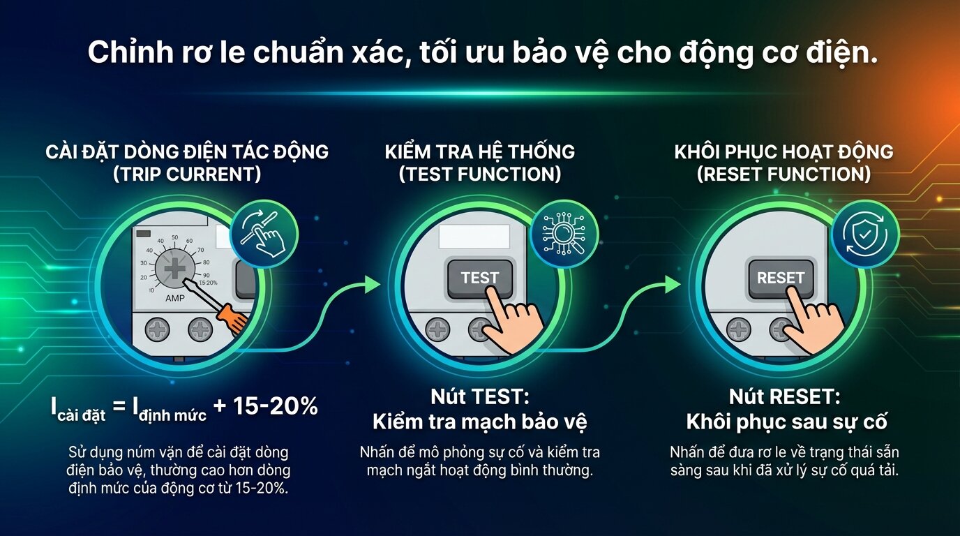 Chỉnh rơ le chuẩn xác, tối ưu bảo vệ cho động cơ điện.