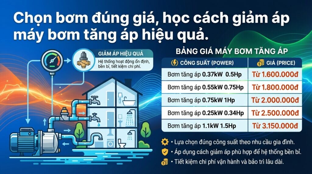 Chọn bơm đúng giá, học cách giảm áp máy bơm tăng áp hiệu quả.