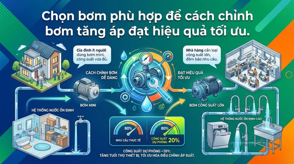 Chọn bơm phù hợp để cách chỉnh bơm tăng áp đạt hiệu quả tối ưu.