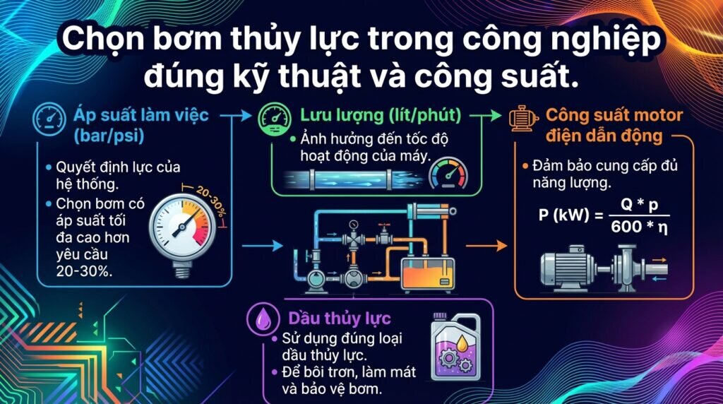 Chọn bơm thủy lực trong công nghiệp đúng kỹ thuật và công suất.