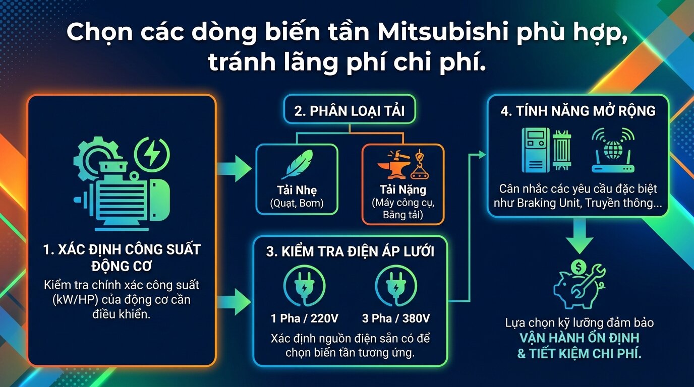 Chọn các dòng biến tần Mitsubishi phù hợp, tránh lãng phí chi phí.