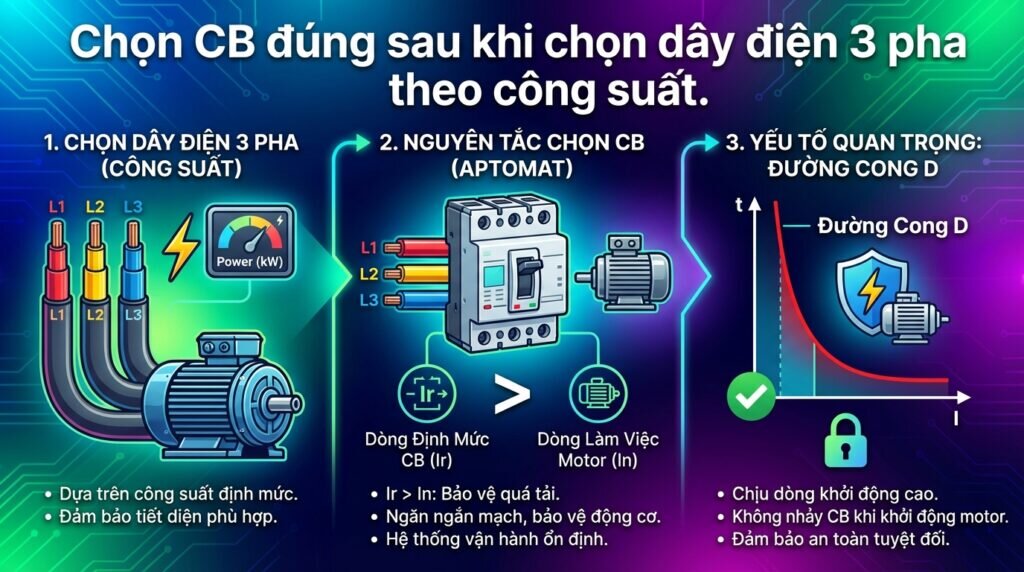Chọn CB đúng sau khi chọn dây điện 3 pha theo công suất.