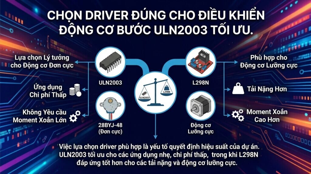 Chọn driver đúng cho điều khiển động cơ bước ULN2003 tối ưu.