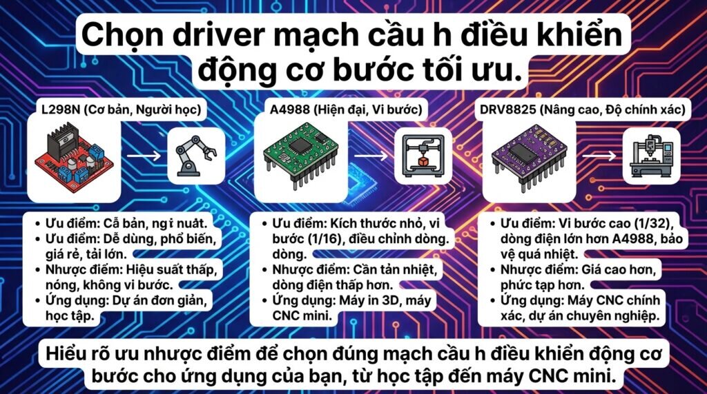 Chọn driver mạch cầu h điều khiển động cơ bước tối ưu.