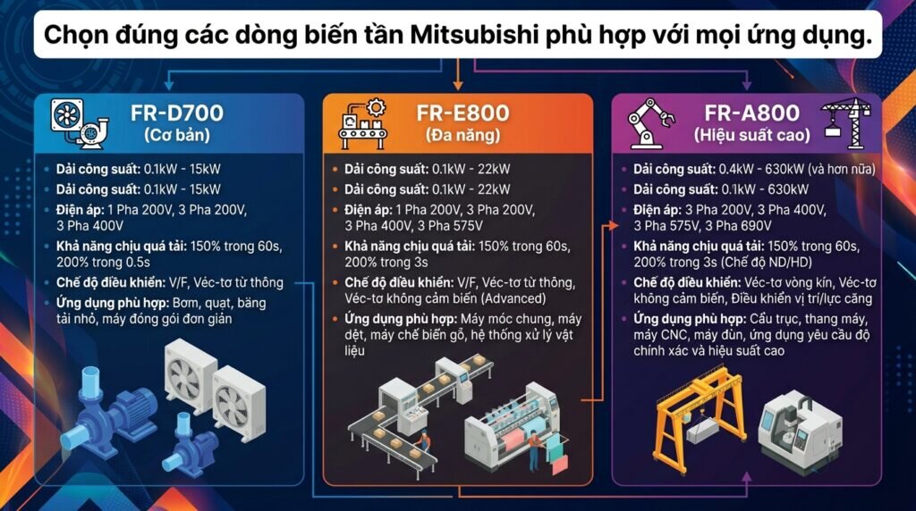 Chọn đúng các dòng biến tần Mitsubishi phù hợp với mọi ứng dụng.