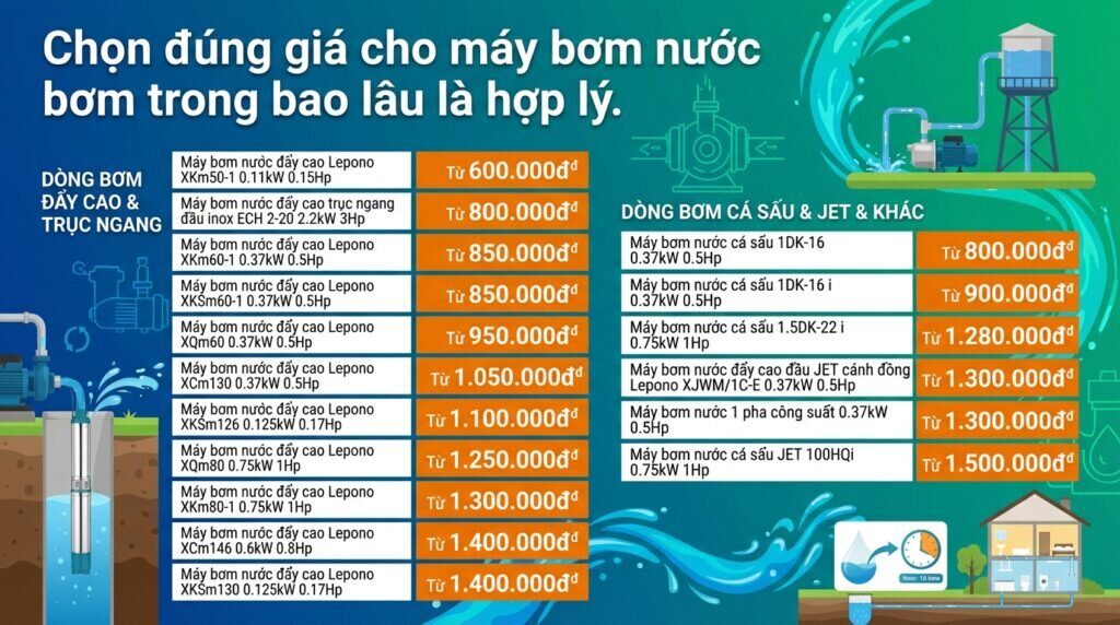 Chọn đúng giá cho máy bơm nước bơm trong bao lâu là hợp lý.