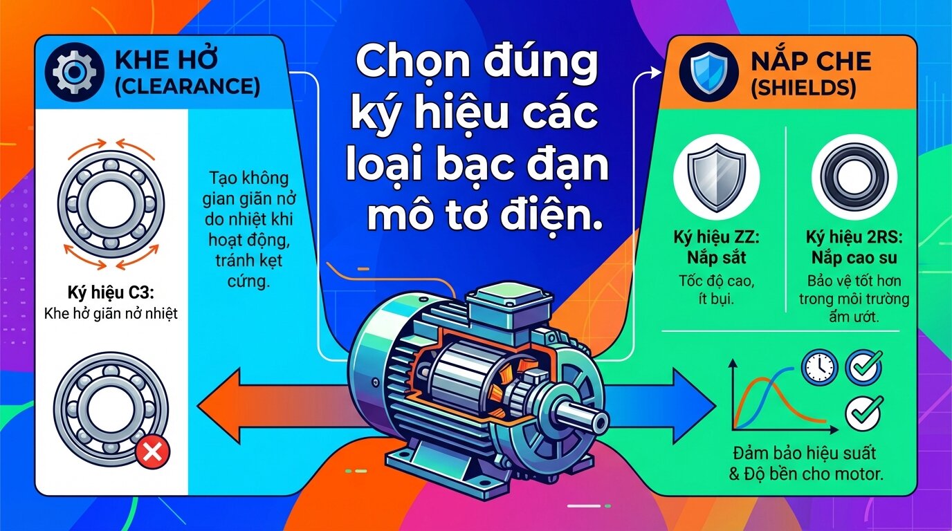 Chọn đúng ký hiệu các loại bạc đạn cho mô tơ điện.