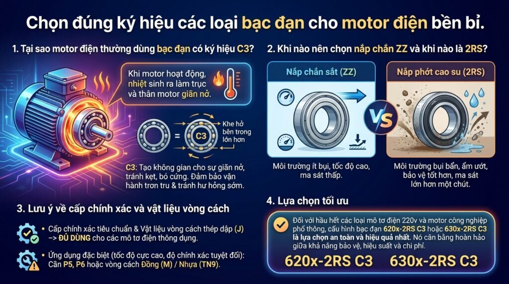 Chọn đúng ký hiệu các loại bạc đạn cho motor điện bền bỉ.