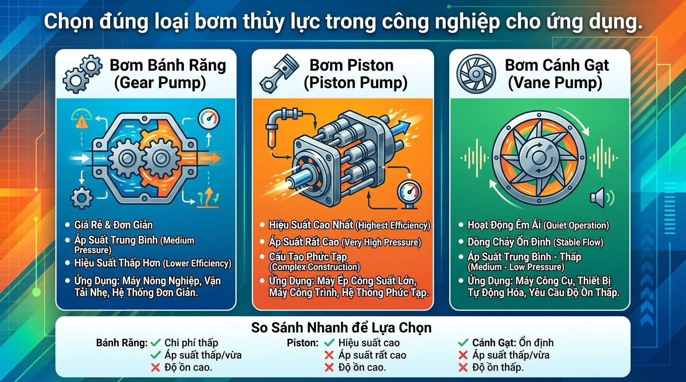 Chọn đúng loại bơm thủy lực trong công nghiệp cho ứng dụng.