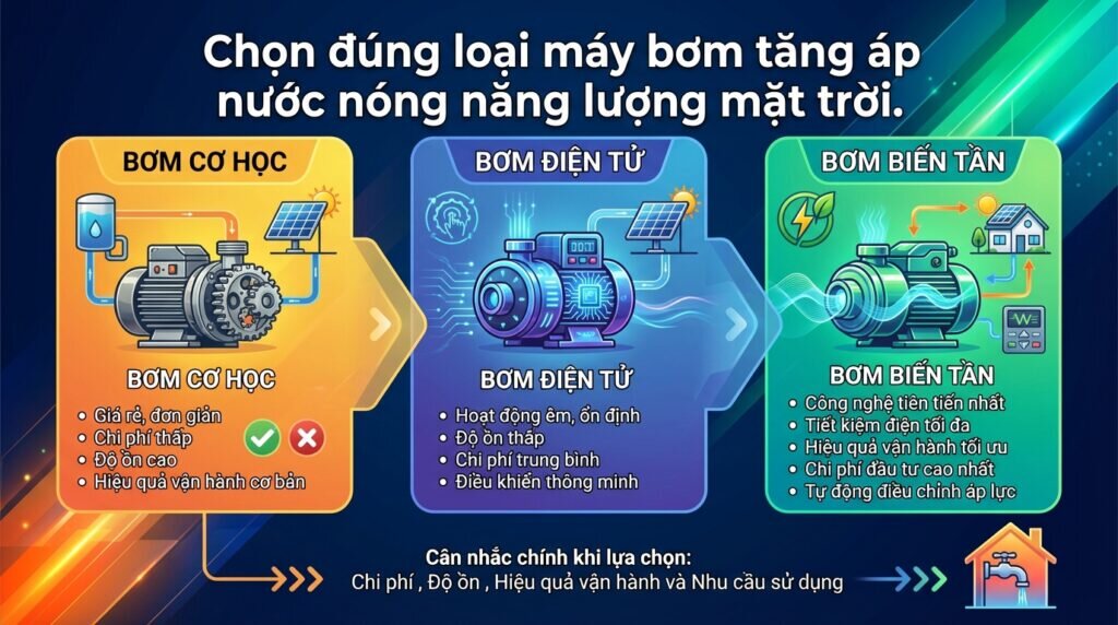 Chọn đúng loại máy bơm tăng áp nước nóng năng lượng mặt trời.