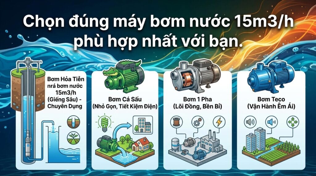 Chọn đúng máy bơm nước 15m3/h phù hợp nhất với bạn.