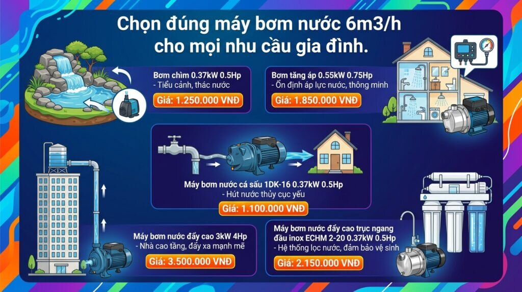 Chọn đúng máy bơm nước 6m3/h cho mọi nhu cầu gia đình.