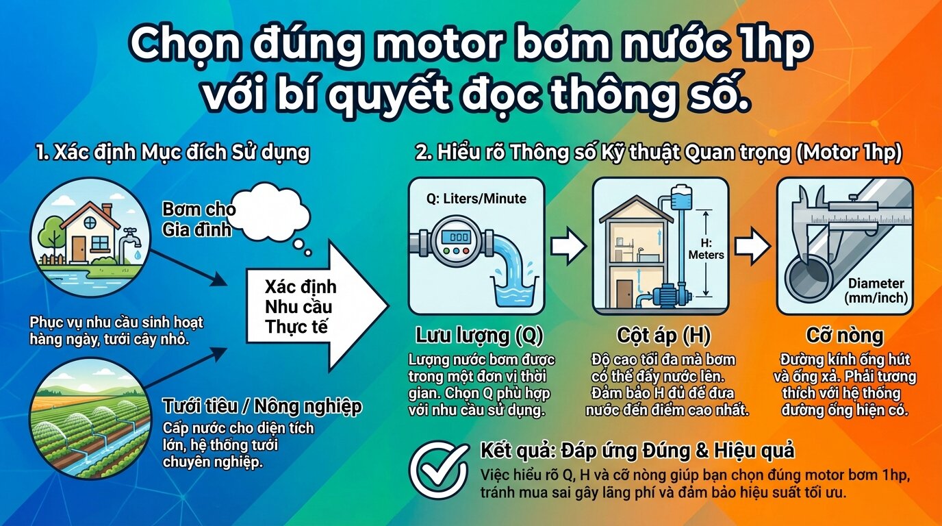 Chọn đúng motor bơm nước 1hp với bí quyết đọc thông số.